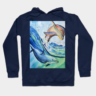 Dolphins, sea life in watercolour pattern illustration Hoodie